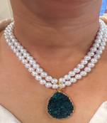 Gold plated green stone pearl necklace