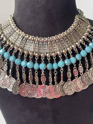 Silver plated blue stone necklace 2