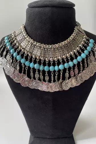 Silver plated blue stone necklace
