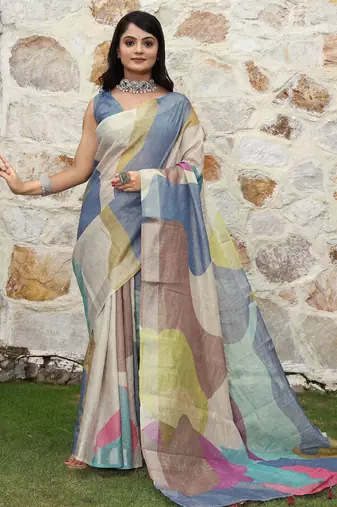 Multy color  cotton shimmer fabric designer printed ethnic girlie saree