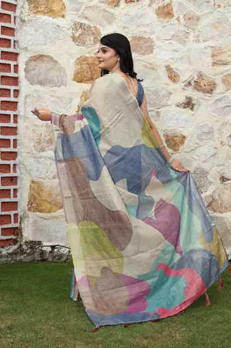 Multy cotton shimmer printed ethnic girlie saree