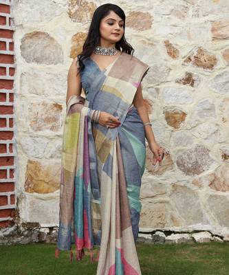 Multy cotton shimmer printed ethnic girlie saree 4