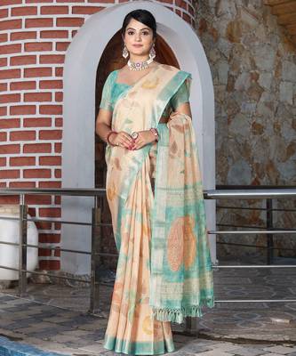 Cream cotton shimmer printed ethnic girlie saree 4