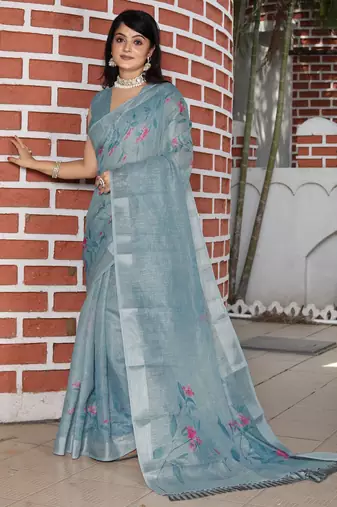 Grey color  cotton shimmer fabric designer printed ethnic girlie saree