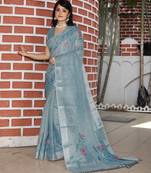 Grey color  cotton shimmer fabric designer printed ethnic girlie saree