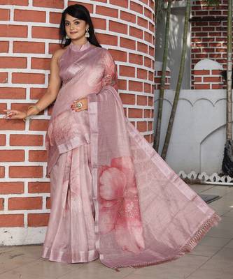 Lavender cotton shimmer printed ethnic girlie saree 1