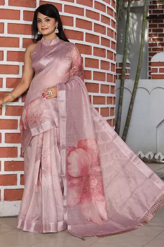 Lavender color  cotton shimmer fabric designer printed ethnic girlie saree