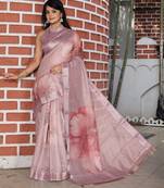 Lavender color cotton shimmer fabric printed ethnic girlie saree