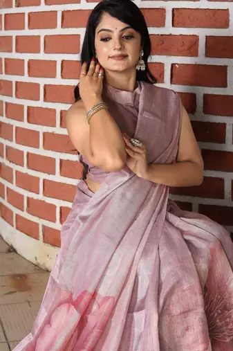 Lavender cotton shimmer printed ethnic girlie saree