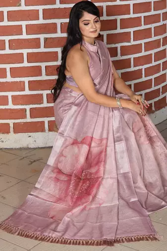 Lavender cotton shimmer printed ethnic girlie saree