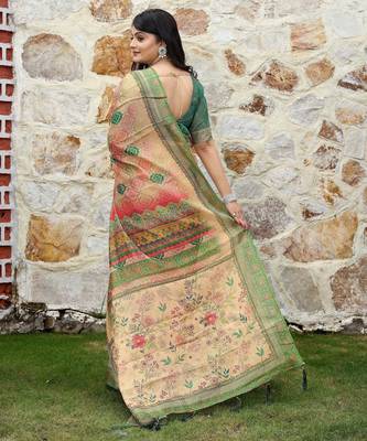Peach cotton shimmer printed ethnic girlie saree 2