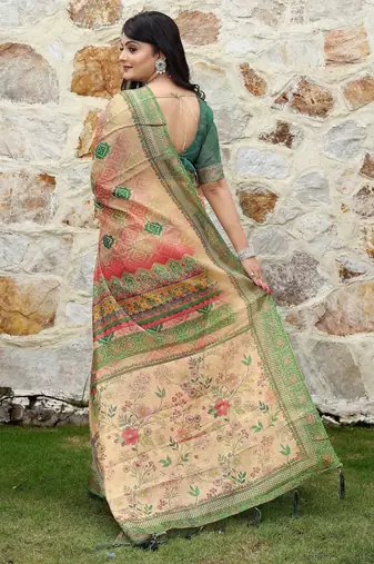 Peach cotton shimmer printed ethnic girlie saree
