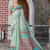 Sea green color cotton shimmer fabric printed ethnic girlie saree