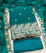 Exquisite embroidered suit set featuring floral threadwork and scalloped border dupatta