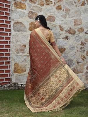 Brown cotton shimmer printed ethnic girlie saree 2