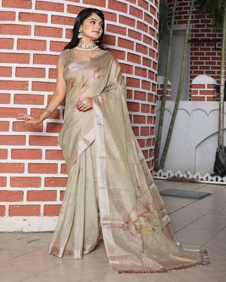 Grey cotton shimmer printed ethnic girlie saree 1