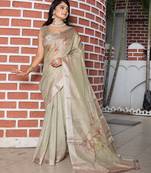 Grey color  cotton shimmer fabric designer printed ethnic girlie saree