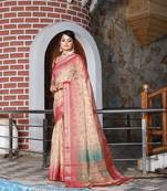 Off white color cotton shimmer fabric printed ethnic girlie saree