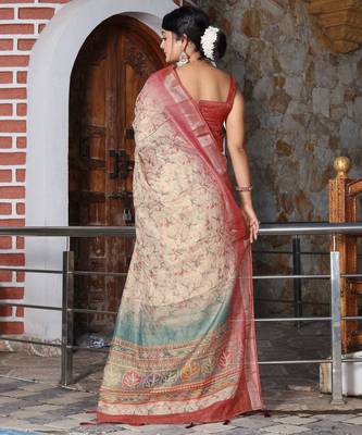 Off white cotton shimmer printed ethnic girlie saree 2
