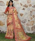 Peach color  cotton shimmer fabric designer printed ethnic girlie saree