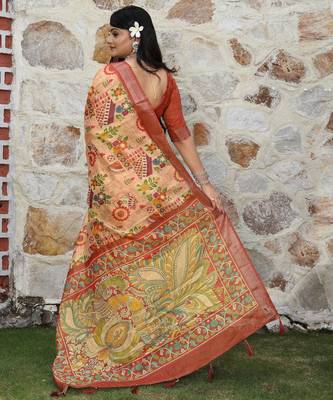 Peach cotton shimmer printed ethnic girlie saree 2