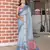 Sky blue color cotton shimmer fabric printed ethnic girlie saree