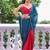 Teal color chiffon fabric heavy ceremonial wear bollywood saree