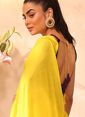 Yellow chiffon heavy ceremonial wear saree 2