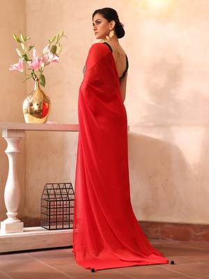 Red chiffon heavy ceremonial wear saree 2