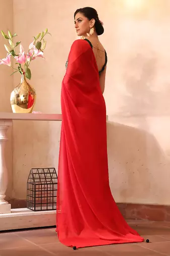 Red chiffon heavy ceremonial wear saree