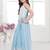 Aqua blue shimmer geogette  embriodered blouse and flared palazzo with dupatta