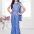 Skyblue shimmer lycra embriodered blouse ready saree
