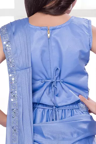 Skyblue shimmer lycra embriodered blouse ready saree