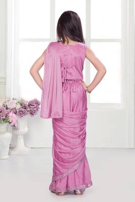 Onion pink shimmer lycra embriodered blouse ready saree 2