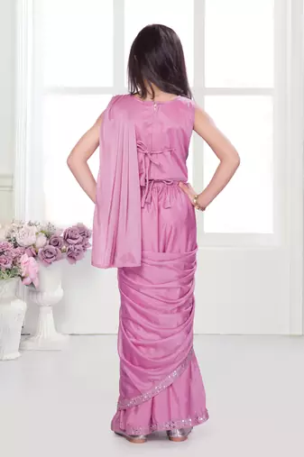 Onion pink shimmer lycra embriodered blouse ready saree