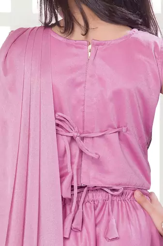 Onion pink shimmer lycra embriodered blouse ready saree