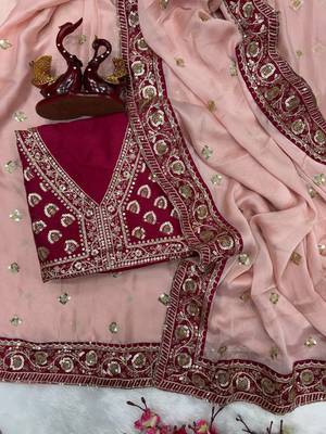 Soft Rangoli Silk Blend Sequins and Dori embroidery worked Saree With Blouse Set For Women's 1