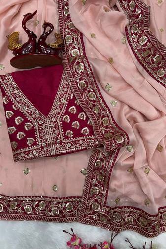 Soft Rangoli Silk Blend Sequins and Dori embroidery worked Saree With Blouse Set For Women's