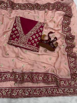 Soft Rangoli Silk Blend Sequins and Dori embroidery worked Saree With Blouse Set For Women's 2