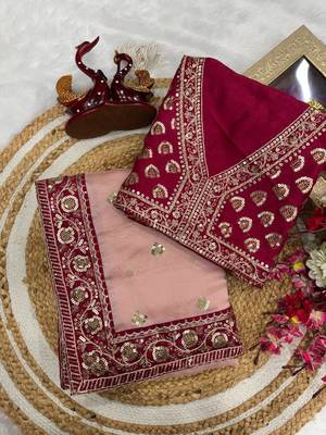 Soft Rangoli Silk Blend Sequins and Dori embroidery worked Saree With Blouse Set For Women's 3