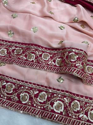 Soft Rangoli Silk Blend Sequins and Dori embroidery worked Saree With Blouse Set For Women's 5
