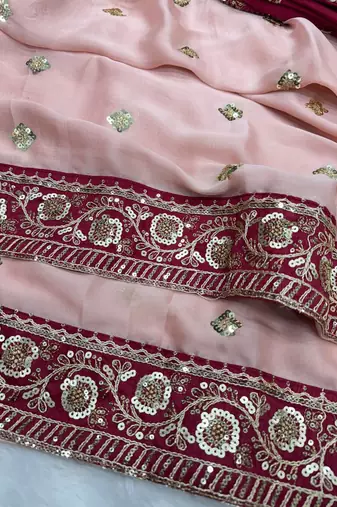 Soft Rangoli Silk Blend Sequins and Dori embroidery worked Saree With Blouse Set For Women's