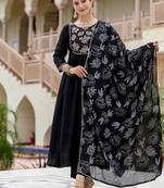 Women Beautiful Embroidery work Chinon Fabric with Flared Kurta, Pant and Dupatta Set
