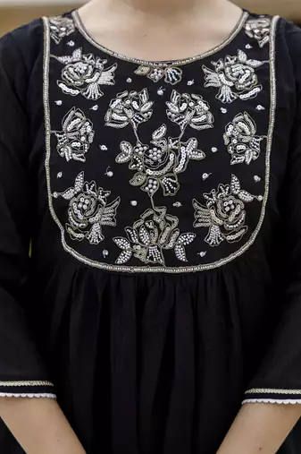 Women Beautiful Embroidery work Chinon with Flared Kurta Pant and Dupatta Set