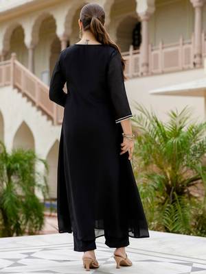 Women Beautiful Embroidery work Chinon with Flared Kurta Pant and Dupatta Set 4