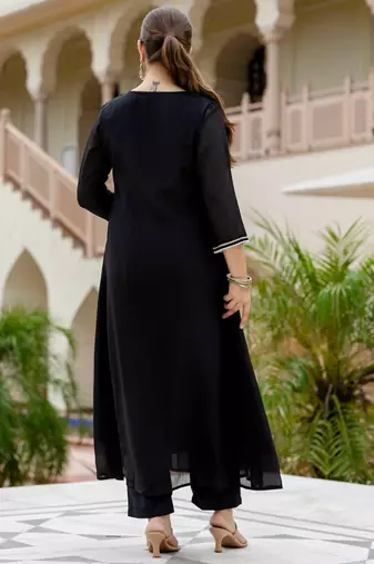 Women Beautiful Embroidery work Chinon with Flared Kurta Pant and Dupatta Set
