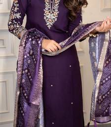 Dark purple premium roman silk suit with heavy lichi jacquard dupatta