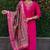 Rani pink premium roman silk suit with heavy lichi jacquard dupatta
