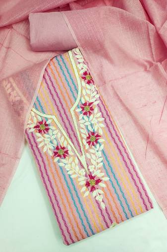 Elegant embroidered floral dress material set with dupatta