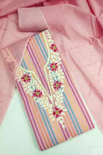 Elegant embroidered floral dress material set with dupatta